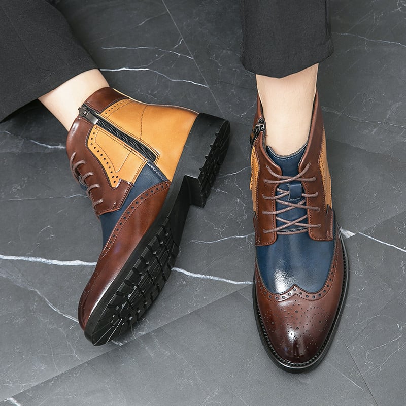 Prabangūs prekės ženklo vyriški aulinukai Madingi laisvalaikio aukštakulniai Oksfordo batai Formalūs „Chelsea“ aulinukai, spalvingi batai, odiniai suvarstomi batai
