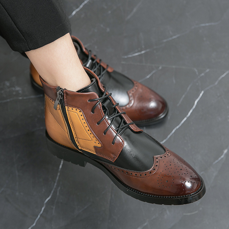 Prabangūs prekės ženklo vyriški aulinukai Madingi laisvalaikio aukštakulniai Oksfordo batai Formalūs „Chelsea“ aulinukai, spalvingi batai, odiniai suvarstomi batai