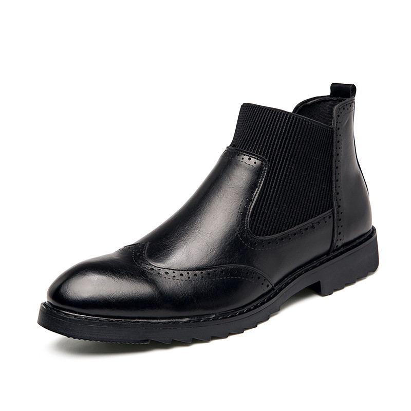 Cizme chelsea pentru bărbați Cizme impermeabile cu slip-on Cizme de modă Brogue pentru bărbați Pantofi din piele din microfibră Zapatillas Hombre Dimensiunea 38-44