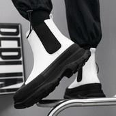 Jesenske muške ležerne tenisice  koža Debela platforma Gležnjače Chelsea čizme Visoko izrezane patchwork tenisice Muška sportska cipela 39-44