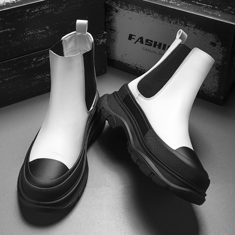 Jesenske muške ležerne tenisice  koža Debela platforma Gležnjače Chelsea čizme Visoko izrezane patchwork tenisice Muška sportska cipela 39-44