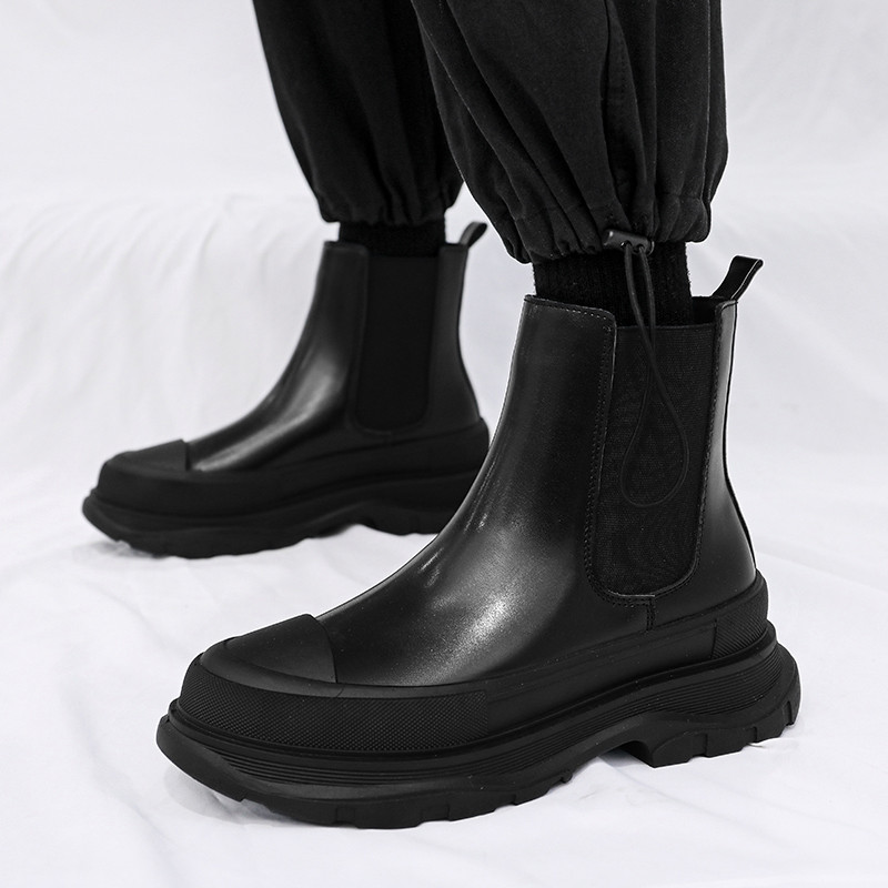 Jesenske muške ležerne tenisice  koža Debela platforma Gležnjače Chelsea čizme Visoko izrezane patchwork tenisice Muška sportska cipela 39-44