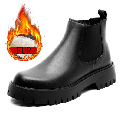 Χειμερινές ανδρικές μπότες Μαύρες αντρικές μπότες Chelsea Ανδρικές μπότες Βρετανικού στυλ Υψηλής ποιότητας επαγγελματικές δερμάτινες μπότες Λούτρινες μπότες μοτοσυκλέτας