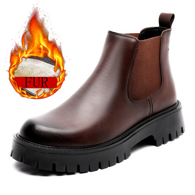 Χειμερινές ανδρικές μπότες Μαύρες αντρικές μπότες Chelsea Ανδρικές μπότες Βρετανικού στυλ Υψηλής ποιότητας επαγγελματικές δερμάτινες μπότες Λούτρινες μπότες μοτοσυκλέτας