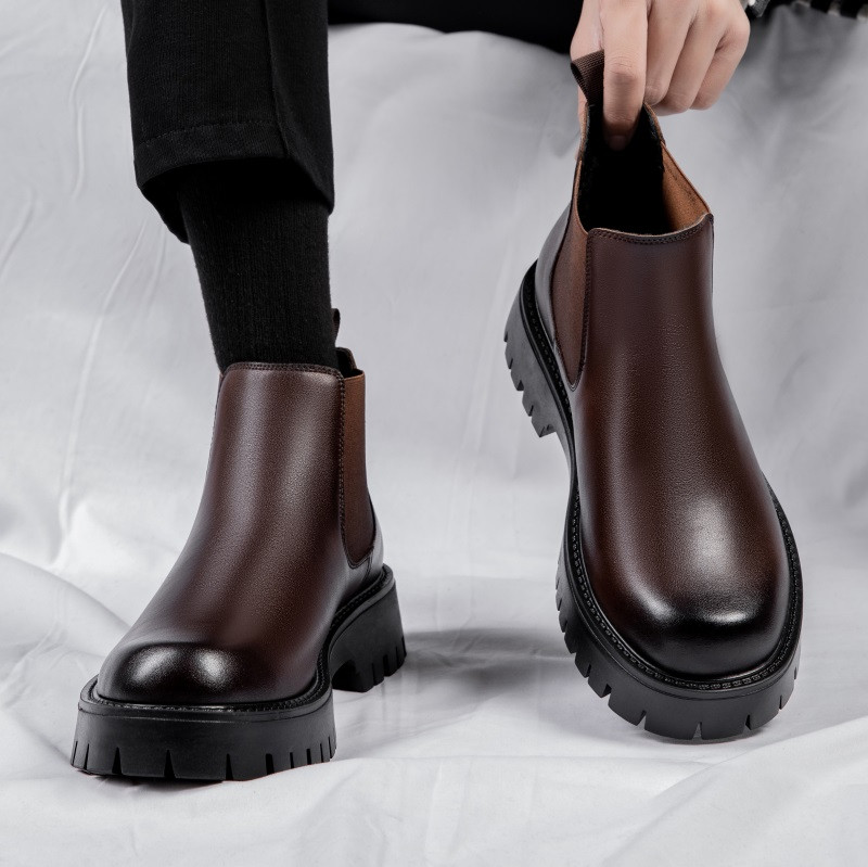 Χειμερινές ανδρικές μπότες Μαύρες αντρικές μπότες Chelsea Ανδρικές μπότες Βρετανικού στυλ Υψηλής ποιότητας επαγγελματικές δερμάτινες μπότες Λούτρινες μπότες μοτοσυκλέτας