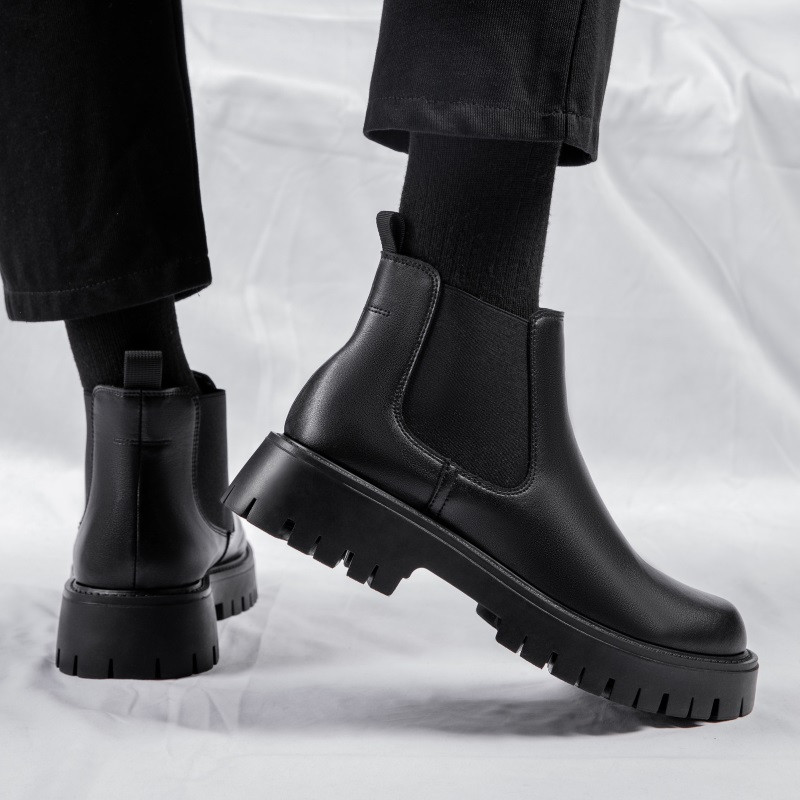 Χειμερινές ανδρικές μπότες Μαύρες αντρικές μπότες Chelsea Ανδρικές μπότες Βρετανικού στυλ Υψηλής ποιότητας επαγγελματικές δερμάτινες μπότες Λούτρινες μπότες μοτοσυκλέτας
