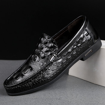 Мъжки черни рокли, мокасини с крокодилски модел, висококачествени чехли, стилни бизнес официални обувки, мъжки ежедневни летни мокасини с равни обувки