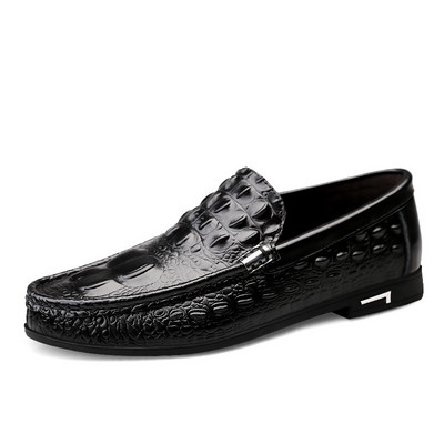 Bărbați rochie neagră Mocasini cu model de crocodil Slip-on de înaltă calitate Pantofi formali de afaceri eleganti Mocasini casual pentru bărbați