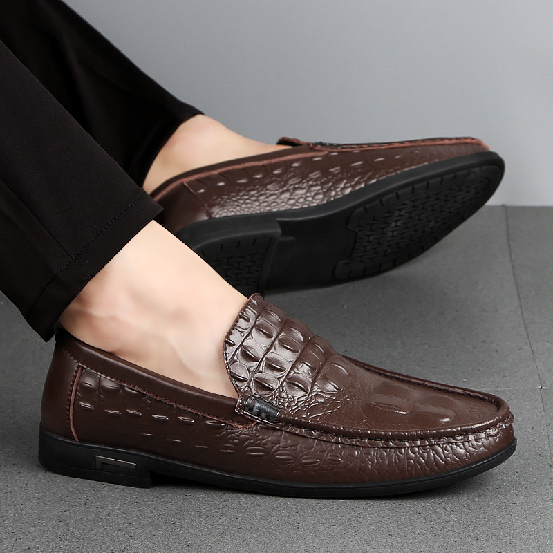 Bărbați rochie neagră Mocasini cu model de crocodil Slip-on de înaltă calitate Pantofi formali de afaceri eleganti Mocasini casual pentru bărbați