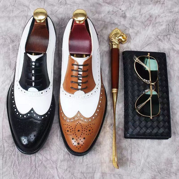 Zapatos Para Hombres Ретро цветни мъжки обувки New Block Carved Casual Shoes All Match Social Shoe Мъжка бизнес рокля Кожена обувка