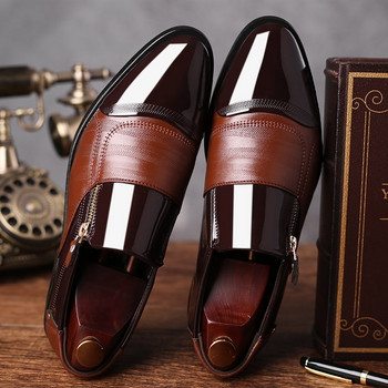 италиански обувки за мъже, кафяви лачени мъжки обувки, бизнес обувки мъжки официални schoenen heren zapatos oxford ho 69