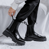 Cizme noi de primăvară Chelsea pentru bărbați Cizme albe cu șireturi pentru motociclete Cizme din piele cu talpă groasă de înaltă calitate.