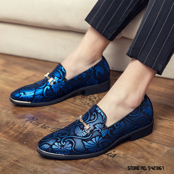 Нова мъжка рокля Кожени обувки за мъже Луксозни Британски златисто сини Оксфордски обувки с национален модел Класически джентълменски сватбени абитуриентски обувки