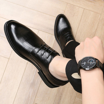 Мъжки кожени обувки Бизнес кожена рокля Мъжки обувки Черни кафяви решетъчни удобни сватбени базови обувки Zapatos De Vestir Hombre