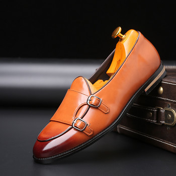 Модни мъжки мокасини Нови ръчно изработени ретро двойни монашески каишки Ежедневни обувки Мъжки мокасини за мъже Кожени плоски обувки