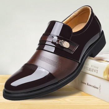 Луксозна марка PU кожени модни мъжки бизнес рокли Мокасини с остри пръсти Черни обувки Oxford Дишащи официални сватбени обувки 698