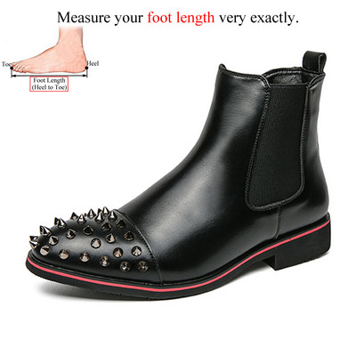Αιχμηρές μπότες Chelsea Ανδρικές μπότες με πριτσίνια PU Δερμάτινο Μυτερό Μόδα Ευρώπη Αμερική Βρετανικό Στυλ Plus Μεγάλο μέγεθος 47 48 49