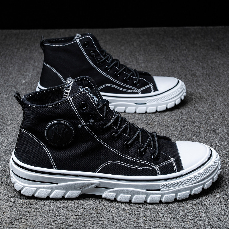 Μόδα ψηλά παπούτσια καμβά Ανδρικά Ανδρικά παπούτσια με κορδόνια Βουλκανιζέ Παπούτσια Comfort Πλατφόρμα Άντρες Μαύρα Casual Παπούτσια από καμβά