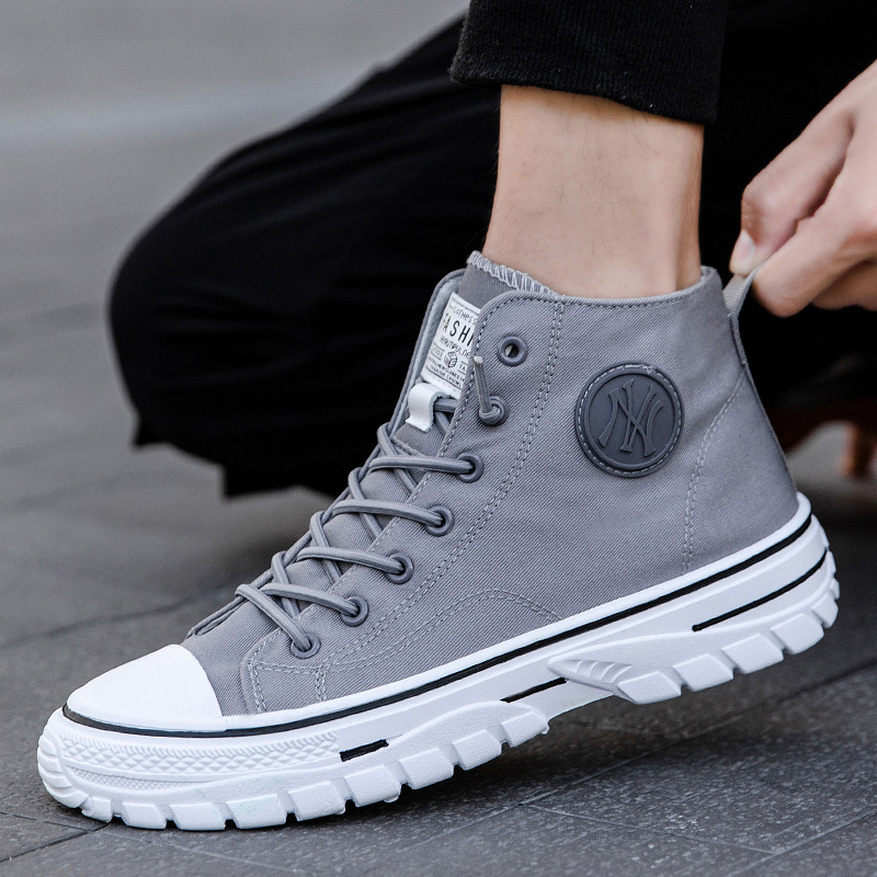 Μόδα ψηλά παπούτσια καμβά Ανδρικά Ανδρικά παπούτσια με κορδόνια Βουλκανιζέ Παπούτσια Comfort Πλατφόρμα Άντρες Μαύρα Casual Παπούτσια από καμβά