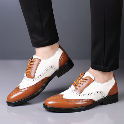 Pantofi bărbați Brogue sculptat mărime mare blocare de culoare Tineret bărbați business formali pantofi din piele pantofi de designer bărbați