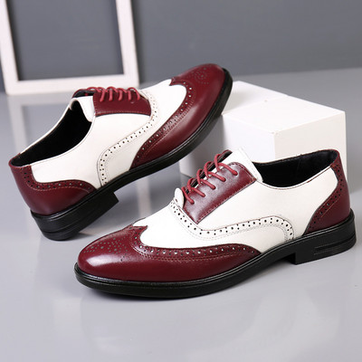 Pantofi bărbați Brogue sculptat mărime mare blocare de culoare Tineret bărbați business formali pantofi din piele pantofi de designer bărbați