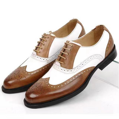 Pantofi bărbați Brogue sculptat mărime mare blocare de culoare Tineret bărbați business formali pantofi din piele pantofi de designer bărbați