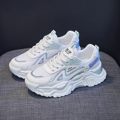 Pantofi de damă 2022, de primăvară, de lux, cu plasă, pantofi sport respirabili, albi, pantofi vulcanizati pentru alergare cu platformă