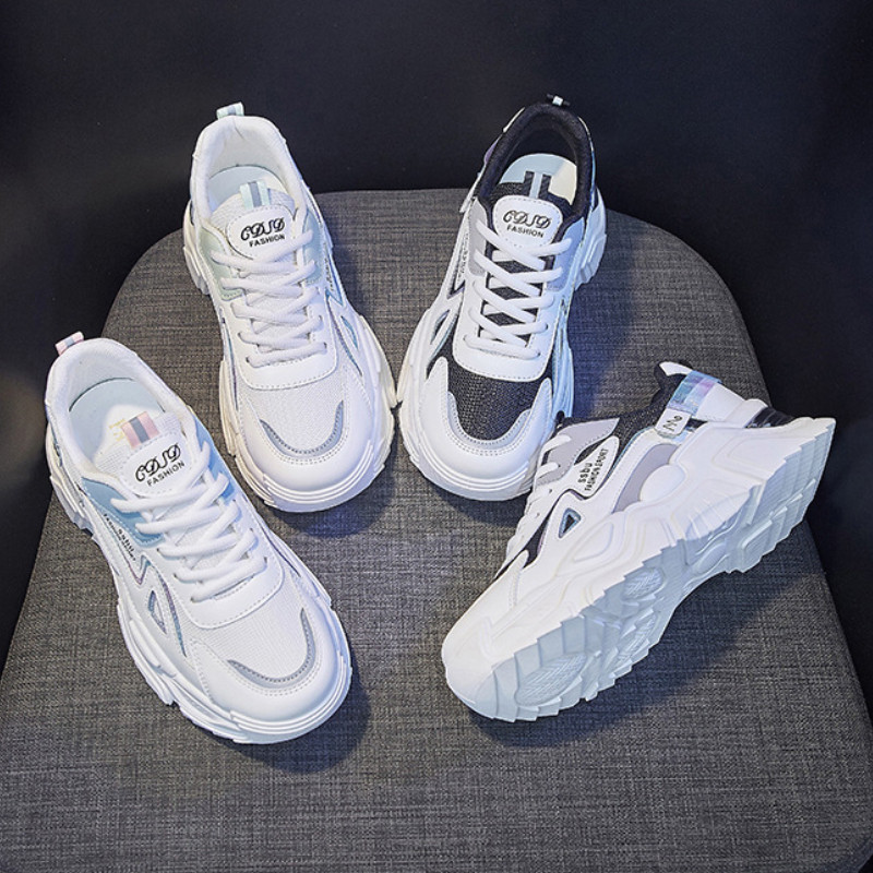 Pantofi de damă 2022, de primăvară, de lux, cu plasă, pantofi sport respirabili, albi, pantofi vulcanizati pentru alergare cu platformă