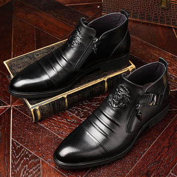 Ανδρικά παπούτσια ψηλά φθινοπωρινά Ανδρικά casual δερμάτινα παπούτσια Μπότες διπλής όψης Ανδρικά μποτάκια με μυτερή μύτη χαμηλά (1cm-3cm)