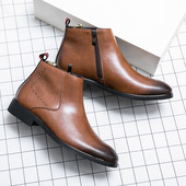 Zimske čizme Muške crne klasične čizme s patentnim zatvaračem Chelsea čizme Gležnjače Na špic Niska peta Debeli potplat Poslovne čizme Vel. 37-45 novo