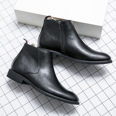 Zimske čizme Muške crne klasične čizme s patentnim zatvaračem Chelsea čizme Gležnjače Na špic Niska peta Debeli potplat Poslovne čizme Vel. 37-45 novo