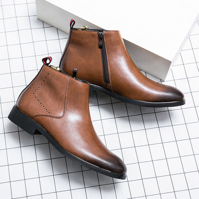 Zimske čizme Muške crne klasične čizme s patentnim zatvaračem Chelsea čizme Gležnjače Na špic Niska peta Debeli potplat Poslovne čizme Vel. 37-45 novo