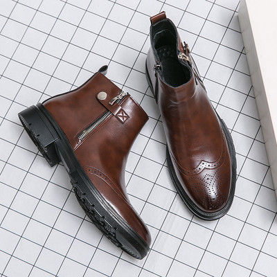 Zimske čizme Muške crne klasične čizme s patentnim zatvaračem Chelsea čizme Gležnjače Na špic Niska peta Debeli potplat Poslovne čizme Vel. 37-45 novo