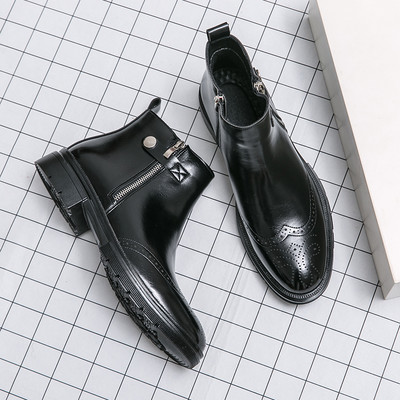 Zimske čizme Muške crne klasične čizme s patentnim zatvaračem Chelsea čizme Gležnjače Na špic Niska peta Debeli potplat Poslovne čizme Vel. 37-45 novo