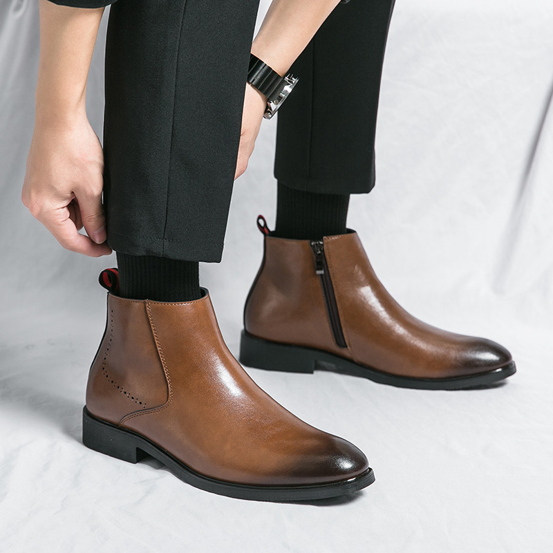 Zimske čizme Muške crne klasične čizme s patentnim zatvaračem Chelsea čizme Gležnjače Na špic Niska peta Debeli potplat Poslovne čizme Vel. 37-45 novo