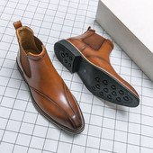 Chelsea Boots For Man Brown Slip on Vintage Winter Boots Ankle κοντά δερμάτινα επαγγελματικά παπούτσια