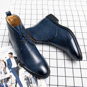 Misalwa Dropship 38 48 Plave muške čizme visoke Chelsea muške čizme Britanska PU koža Muške umjetnički dizajn Brogue kratke čizme