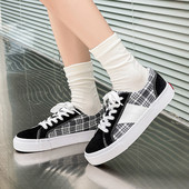 Pantofi de pânză în carouri mozabile de modă Pantofi de damă cu șireturi Pantofi de sport ocazional în aer liber pentru bărbați Pantofi de bord respirabili pentru cupluri