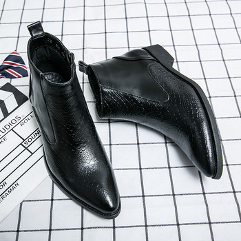 Мъжки ботуши Челси, лачени есенни модни обувки с броги, удобни маркови черни/кафяви безопасни гладиаторски обувки до глезена Готин подарък