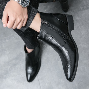 Мъжки ботуши Челси, лачени есенни модни обувки с броги, удобни маркови черни/кафяви безопасни гладиаторски обувки до глезена Готин подарък