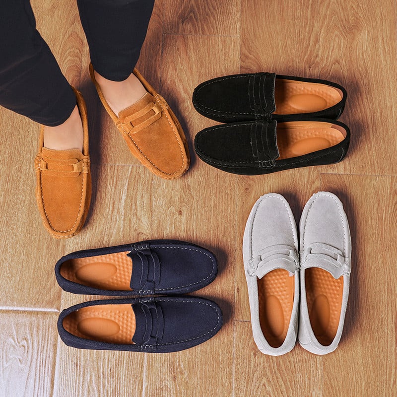 Loveontop Mocasini pentru bărbați Mocasini moale din piele de căprioară, lucrați manual, Mocasini casual, pantofi moi, marimi mari