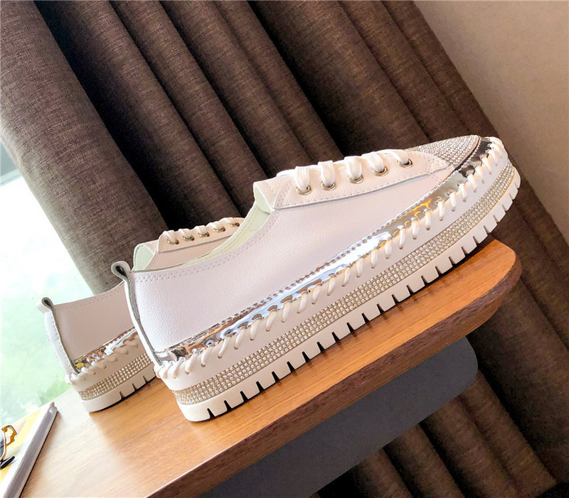 Pantofi de modă cu strasuri pentru femei, mărime mare 43, pantofi de mers pe jos, cu fundul gros, pantofi de bord cu șireturi, Pantofi Deporte Mujer, alb