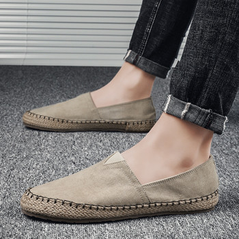Ανδρικά ίσια παπούτσια από καμβά Hemp Lazy Flats για άντρες Υψηλής ποιότητας παπούτσια εσπαντρίγιες μοκασίνια Ανδρικά παπούτσια οδήγησης Loafers νέα 2023