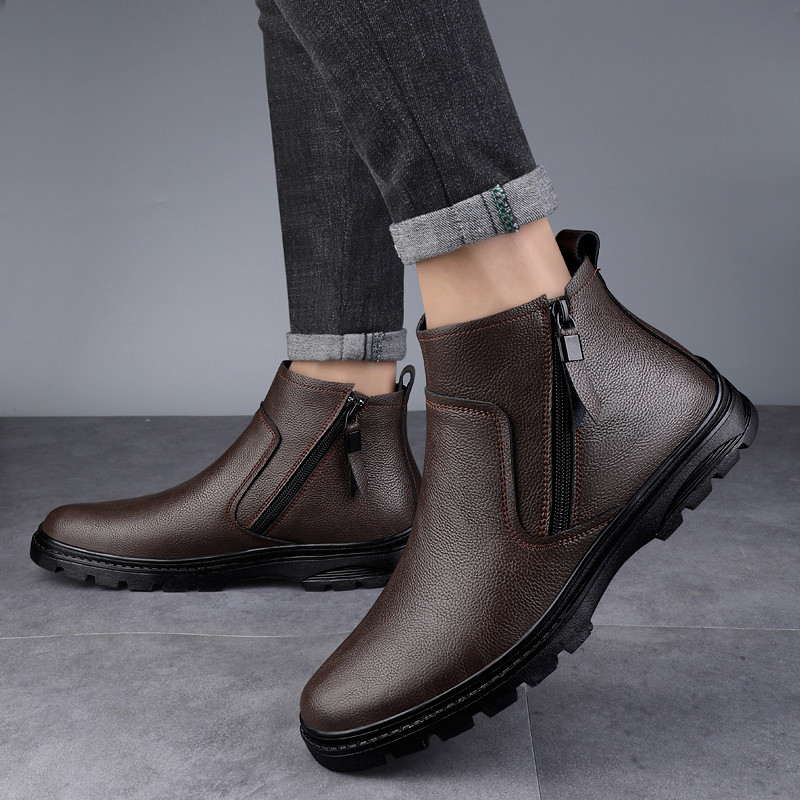 2023 m. nauji vyriški batai, dizainerio rudens mados kulkšnys, apvalūs sniego batai, aukšti batai žiemos laisvalaikiui, odiniai plius aksominiai šilti batai