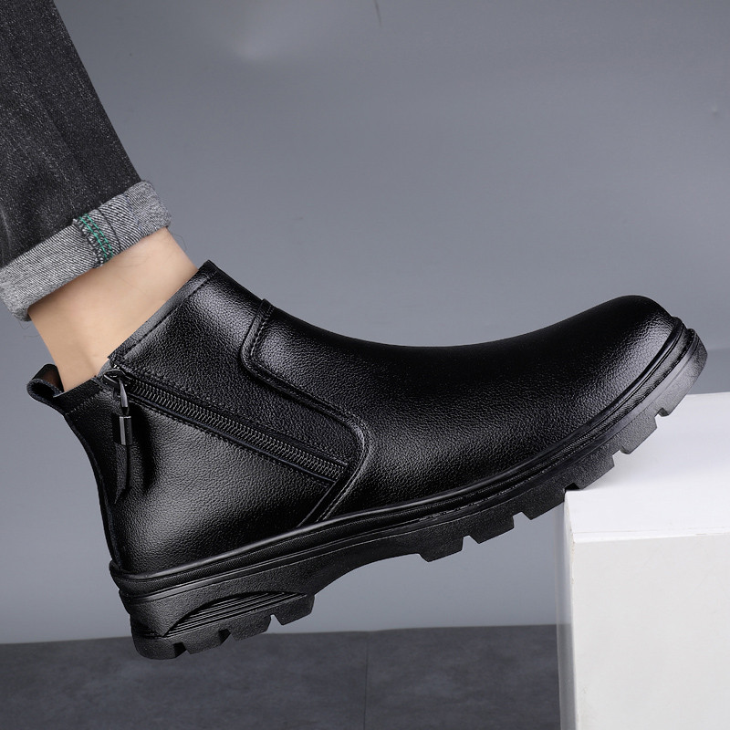 2023 m. nauji vyriški batai, dizainerio rudens mados kulkšnys, apvalūs sniego batai, aukšti batai žiemos laisvalaikiui, odiniai plius aksominiai šilti batai