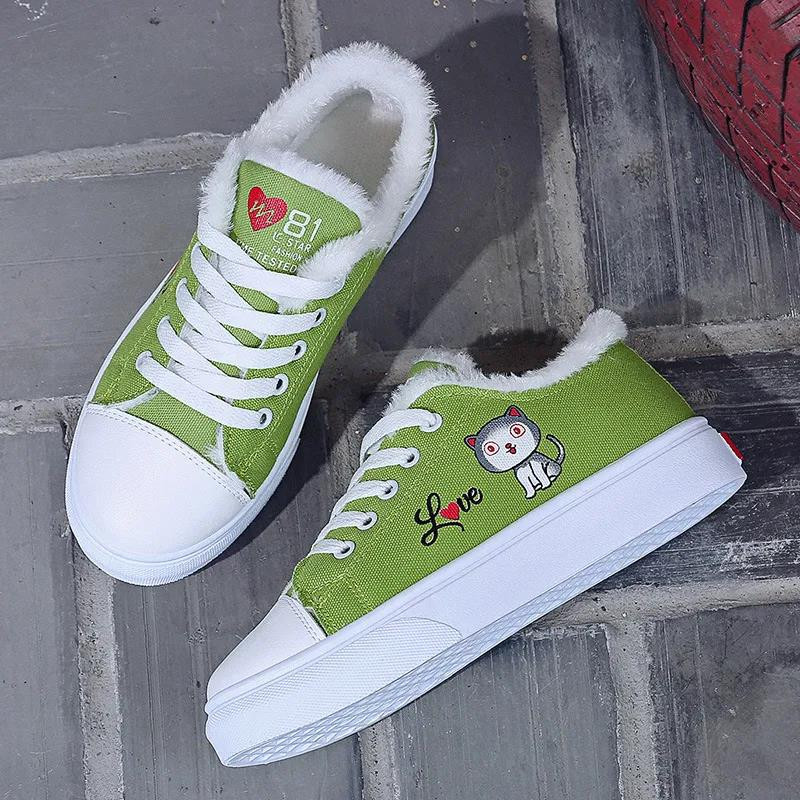 Pantofi de pânză de catifea plat Plus 2024, toamnă iarnă, cu platformă, pantofi calduri din bumbac, pentru femei, cu desene animate, pantofi ocazionali