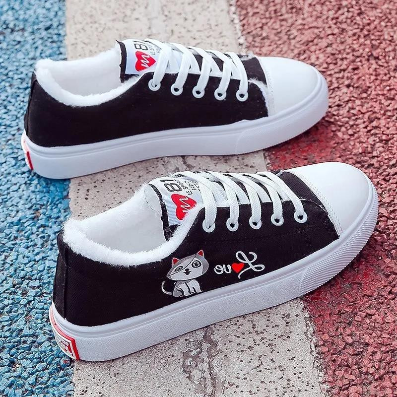 Pantofi de pânză de catifea plat Plus 2024, toamnă iarnă, cu platformă, pantofi calduri din bumbac, pentru femei, cu desene animate, pantofi ocazionali