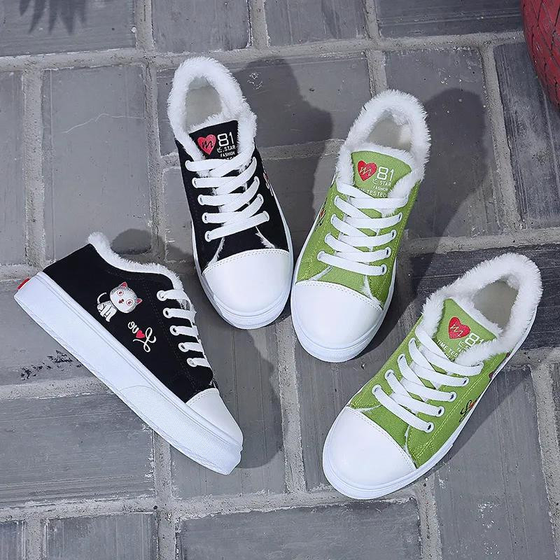 Pantofi de pânză de catifea plat Plus 2024, toamnă iarnă, cu platformă, pantofi calduri din bumbac, pentru femei, cu desene animate, pantofi ocazionali