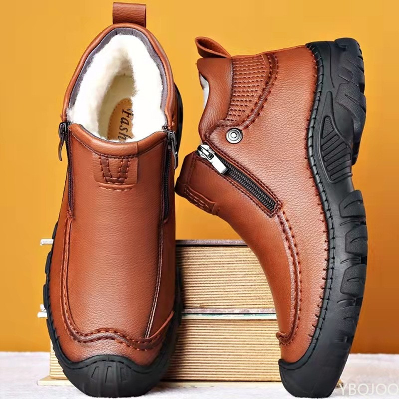 Cizme de iarnă pentru bărbați 2023, cu pluș groase, din piele de zăpadă caldă, cu fermoar, cizme pentru bărbați, cu platformă, anti-alunecare, impermeabile, pantofi de drumeție pentru bărbați