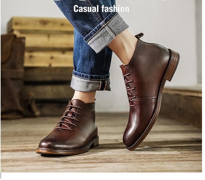 2023 Nove poslovne cipele od kože Modne vintage čizme Udobna muška obuća Muške cipele na vezanje Gležnjače A027